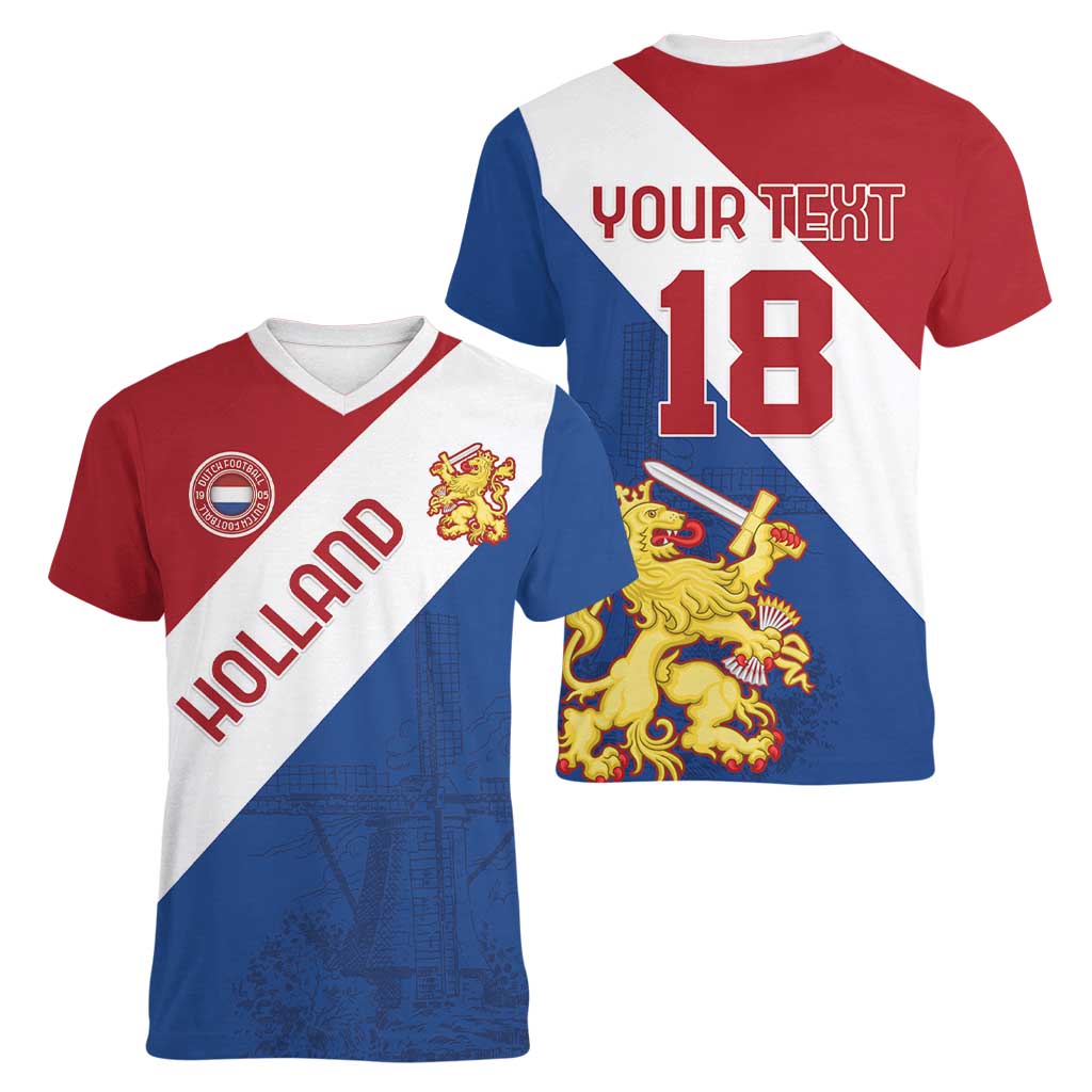 Custom Netherlands Football Women V-Neck T-Shirt Come On Holland