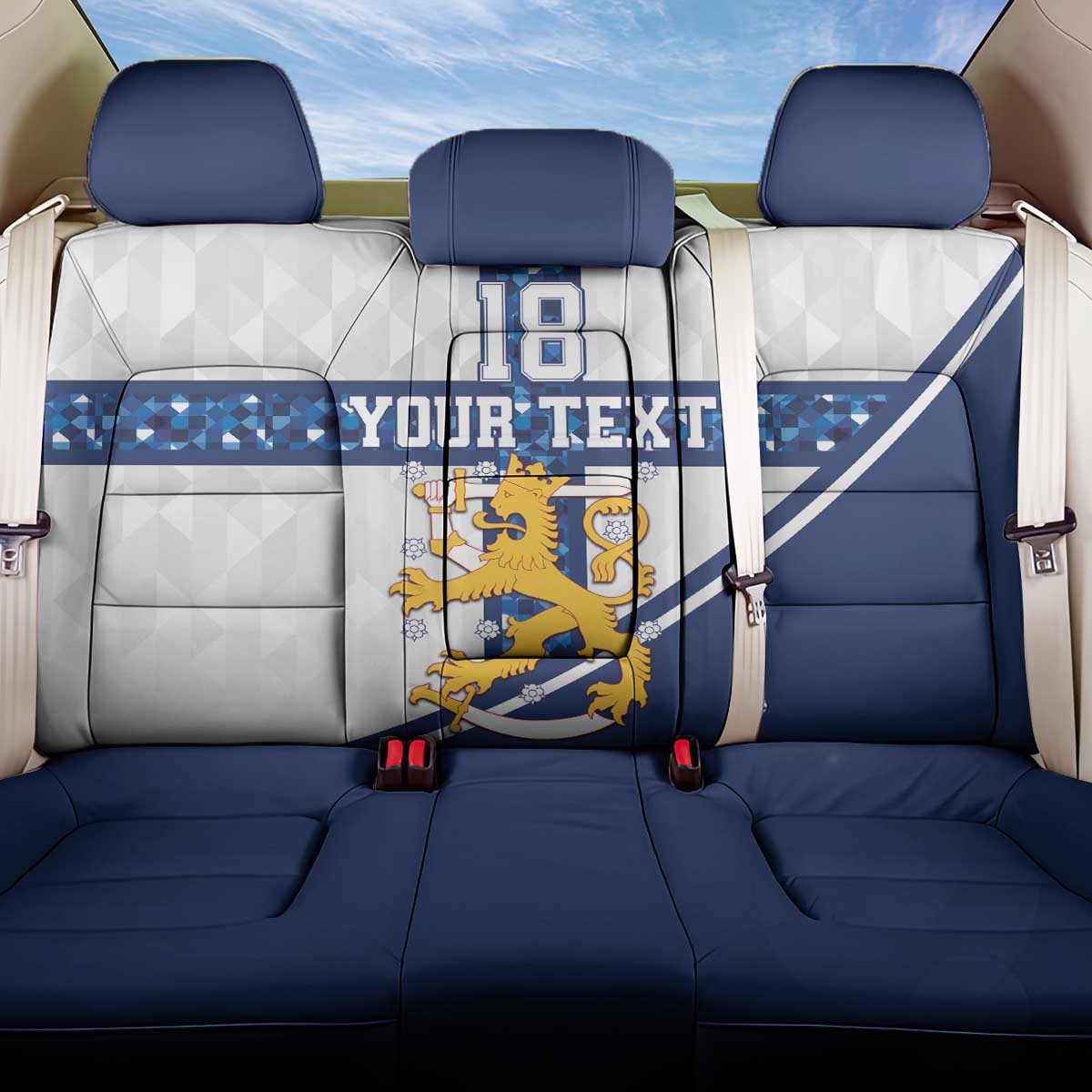 Custom Finland Football Back Car Seat Cover Suomen jalkapallomaajoukkue