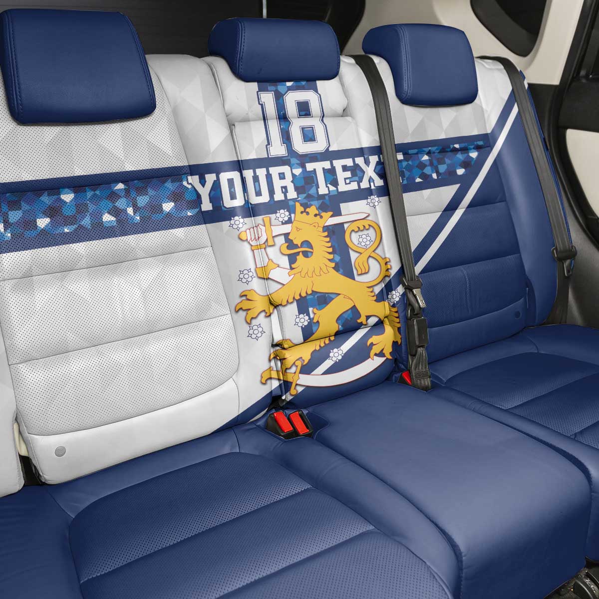 Custom Finland Football Back Car Seat Cover Suomen jalkapallomaajoukkue