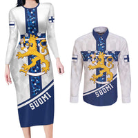 Custom Finland Football Couples Matching Long Sleeve Bodycon Dress and Long Sleeve Button Shirt Suomen jalkapallomaajoukkue
