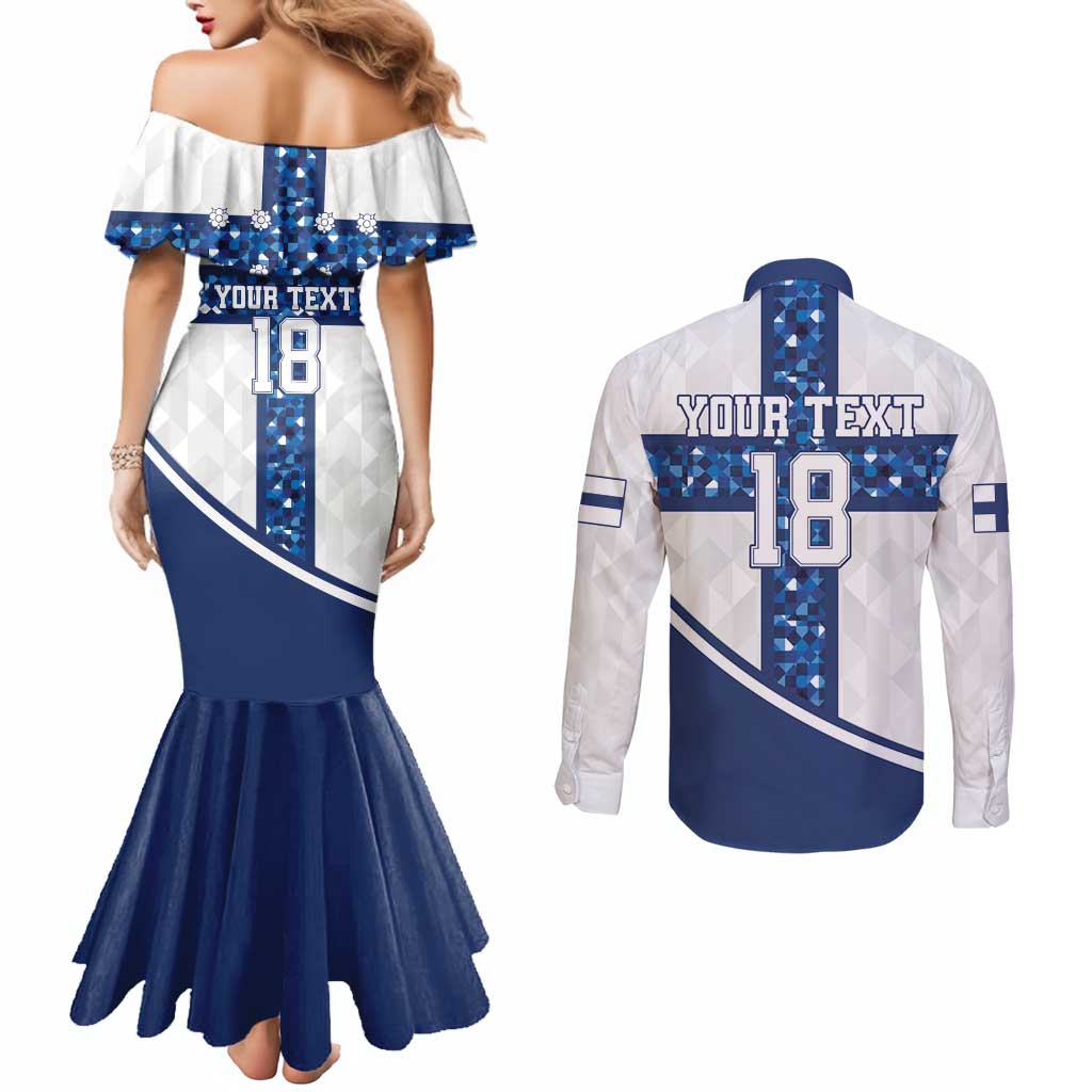 Custom Finland Football Couples Matching Mermaid Dress and Long Sleeve Button Shirt Suomen jalkapallomaajoukkue