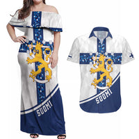 Custom Finland Football Couples Matching Off Shoulder Maxi Dress and Hawaiian Shirt Suomen jalkapallomaajoukkue