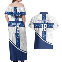 Custom Finland Football Couples Matching Off Shoulder Maxi Dress and Hawaiian Shirt Suomen jalkapallomaajoukkue