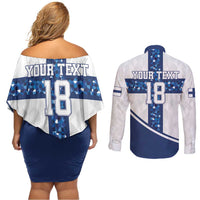Custom Finland Football Couples Matching Off Shoulder Short Dress and Long Sleeve Button Shirt Suomen jalkapallomaajoukkue