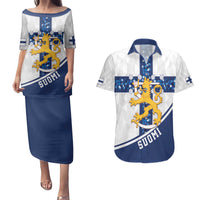 Custom Finland Football Couples Matching Puletasi and Hawaiian Shirt Suomen jalkapallomaajoukkue