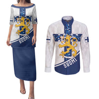 Custom Finland Football Couples Matching Puletasi and Long Sleeve Button Shirt Suomen jalkapallomaajoukkue