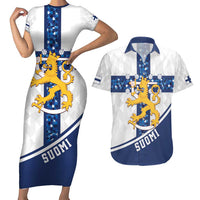 Custom Finland Football Couples Matching Short Sleeve Bodycon Dress and Hawaiian Shirt Suomen jalkapallomaajoukkue