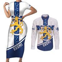 Custom Finland Football Couples Matching Short Sleeve Bodycon Dress and Long Sleeve Button Shirt Suomen jalkapallomaajoukkue