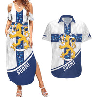 Custom Finland Football Couples Matching Summer Maxi Dress and Hawaiian Shirt Suomen jalkapallomaajoukkue