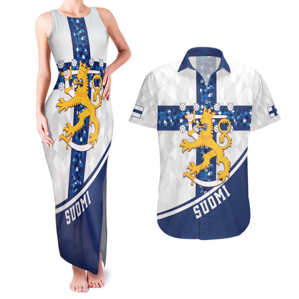 Custom Finland Football Couples Matching Tank Maxi Dress and Hawaiian Shirt Suomen jalkapallomaajoukkue