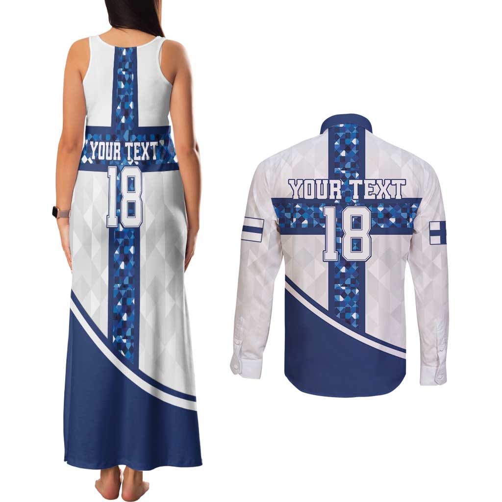 Custom Finland Football Couples Matching Tank Maxi Dress and Long Sleeve Button Shirt Suomen jalkapallomaajoukkue