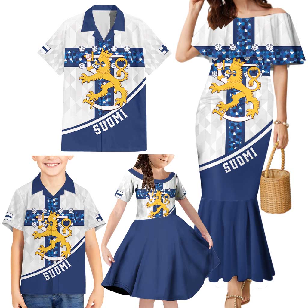 Custom Finland Football Family Matching Mermaid Dress and Hawaiian Shirt Suomen jalkapallomaajoukkue