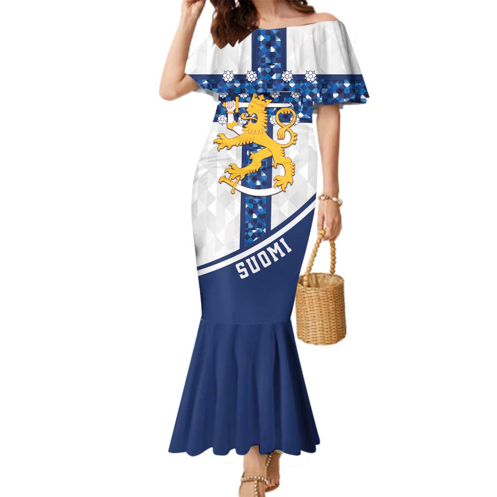 Custom Finland Football Family Matching Mermaid Dress and Hawaiian Shirt Suomen jalkapallomaajoukkue