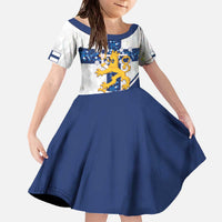 Custom Finland Football Family Matching Off The Shoulder Long Sleeve Dress and Hawaiian Shirt Suomen jalkapallomaajoukkue