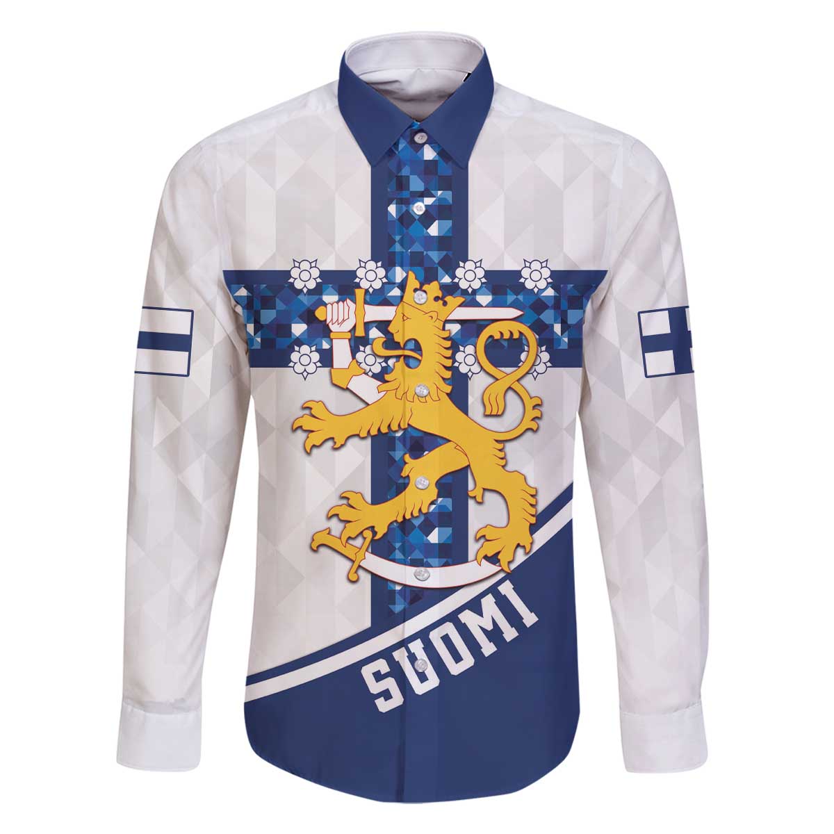 Custom Finland Football Family Matching Off The Shoulder Long Sleeve Dress and Hawaiian Shirt Suomen jalkapallomaajoukkue