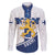 Custom Finland Football Family Matching Off The Shoulder Long Sleeve Dress and Hawaiian Shirt Suomen jalkapallomaajoukkue