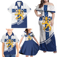 Custom Finland Football Family Matching Off Shoulder Maxi Dress and Hawaiian Shirt Suomen jalkapallomaajoukkue