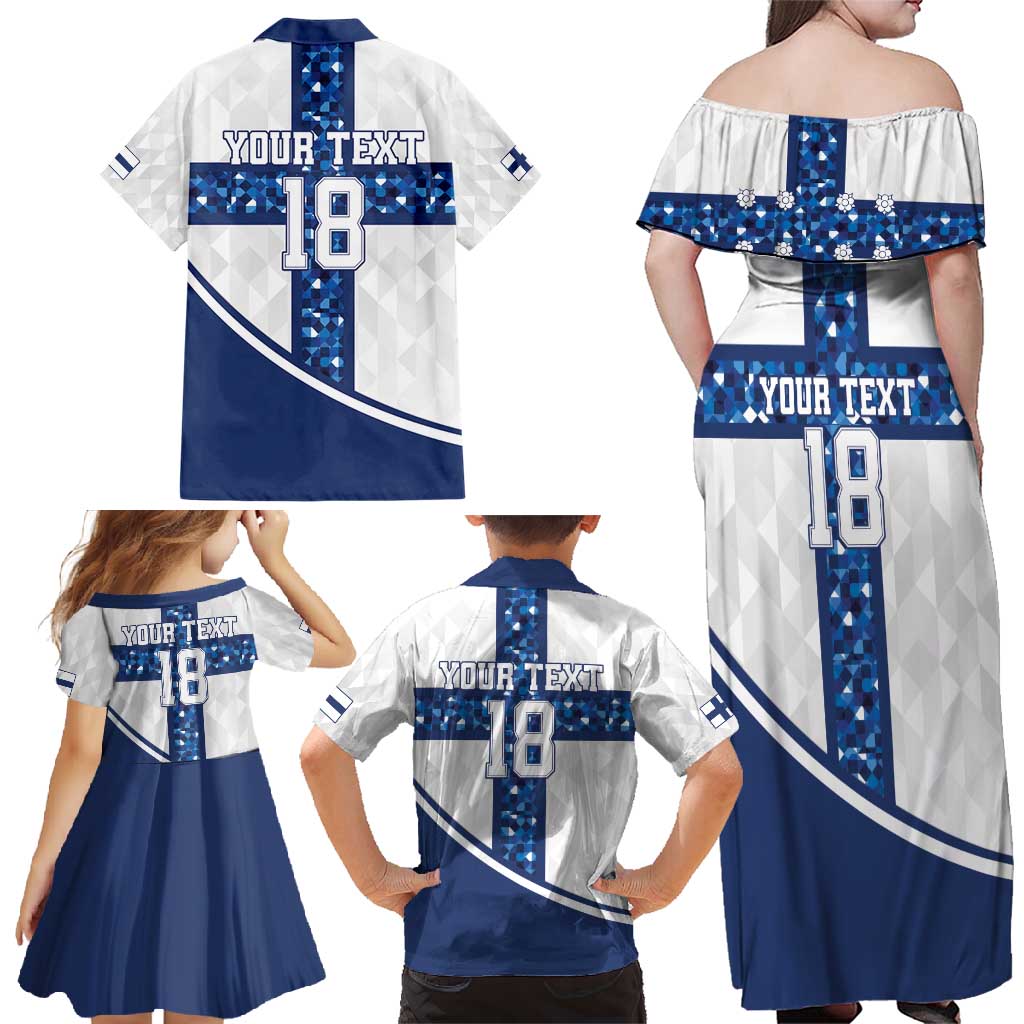 Custom Finland Football Family Matching Off Shoulder Maxi Dress and Hawaiian Shirt Suomen jalkapallomaajoukkue
