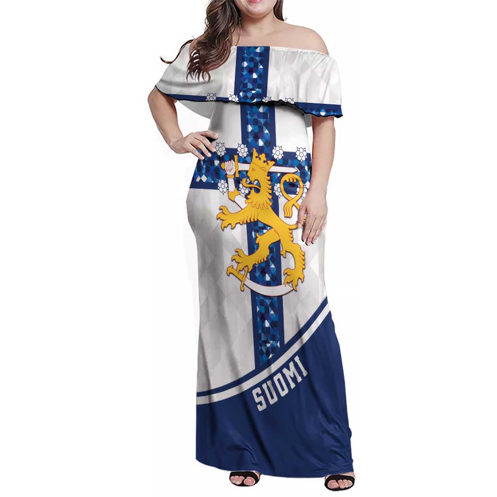 Custom Finland Football Family Matching Off Shoulder Maxi Dress and Hawaiian Shirt Suomen jalkapallomaajoukkue