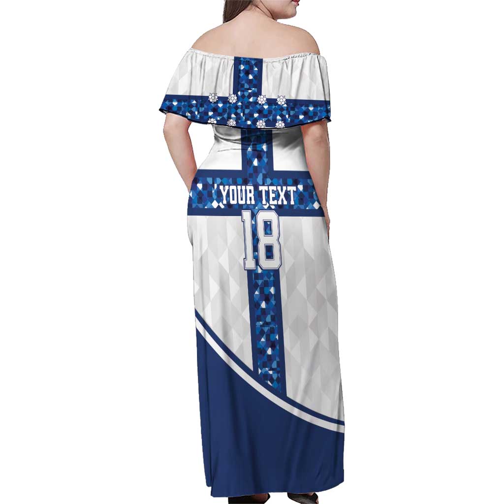 Custom Finland Football Family Matching Off Shoulder Maxi Dress and Hawaiian Shirt Suomen jalkapallomaajoukkue
