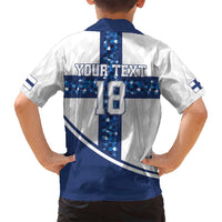 Custom Finland Football Family Matching Off Shoulder Short Dress and Hawaiian Shirt Suomen jalkapallomaajoukkue