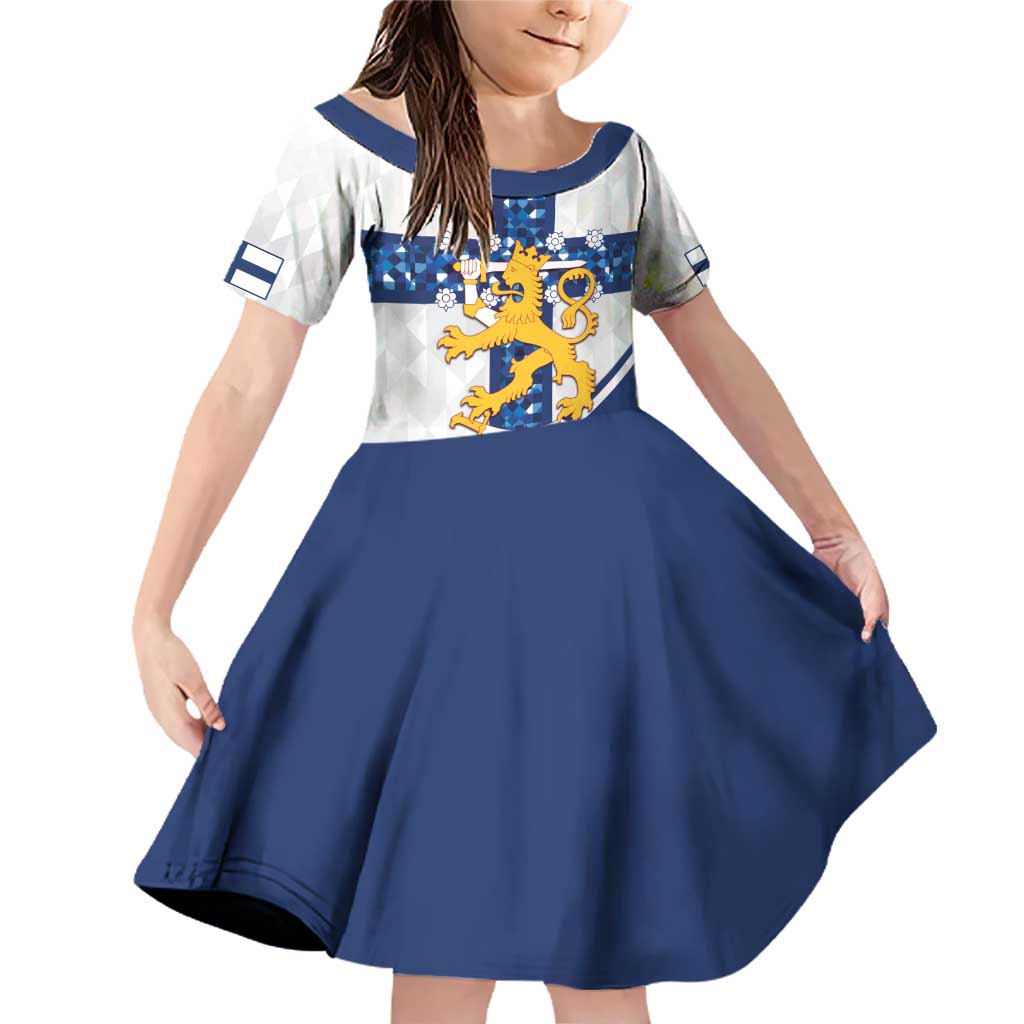 Custom Finland Football Family Matching Off Shoulder Short Dress and Hawaiian Shirt Suomen jalkapallomaajoukkue