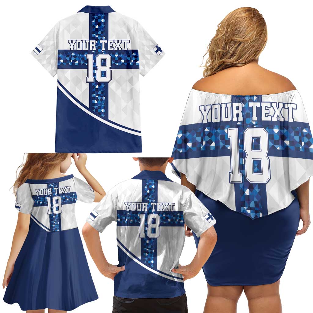 Custom Finland Football Family Matching Off Shoulder Short Dress and Hawaiian Shirt Suomen jalkapallomaajoukkue
