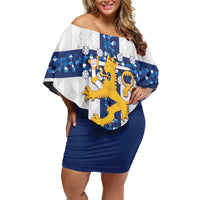 Custom Finland Football Family Matching Off Shoulder Short Dress and Hawaiian Shirt Suomen jalkapallomaajoukkue