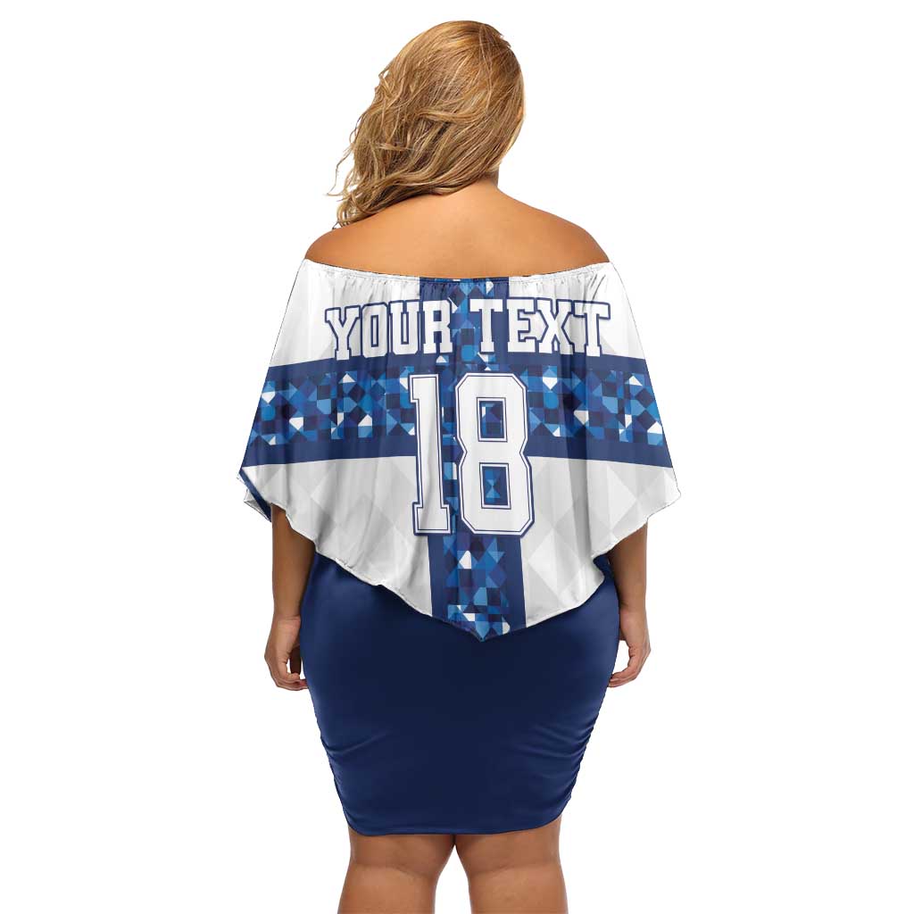 Custom Finland Football Family Matching Off Shoulder Short Dress and Hawaiian Shirt Suomen jalkapallomaajoukkue