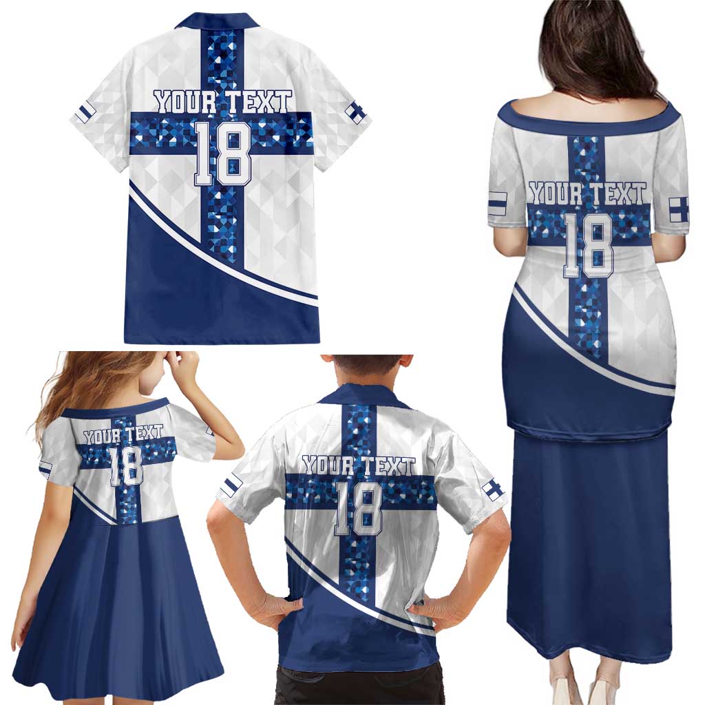 Custom Finland Football Family Matching Puletasi and Hawaiian Shirt Suomen jalkapallomaajoukkue