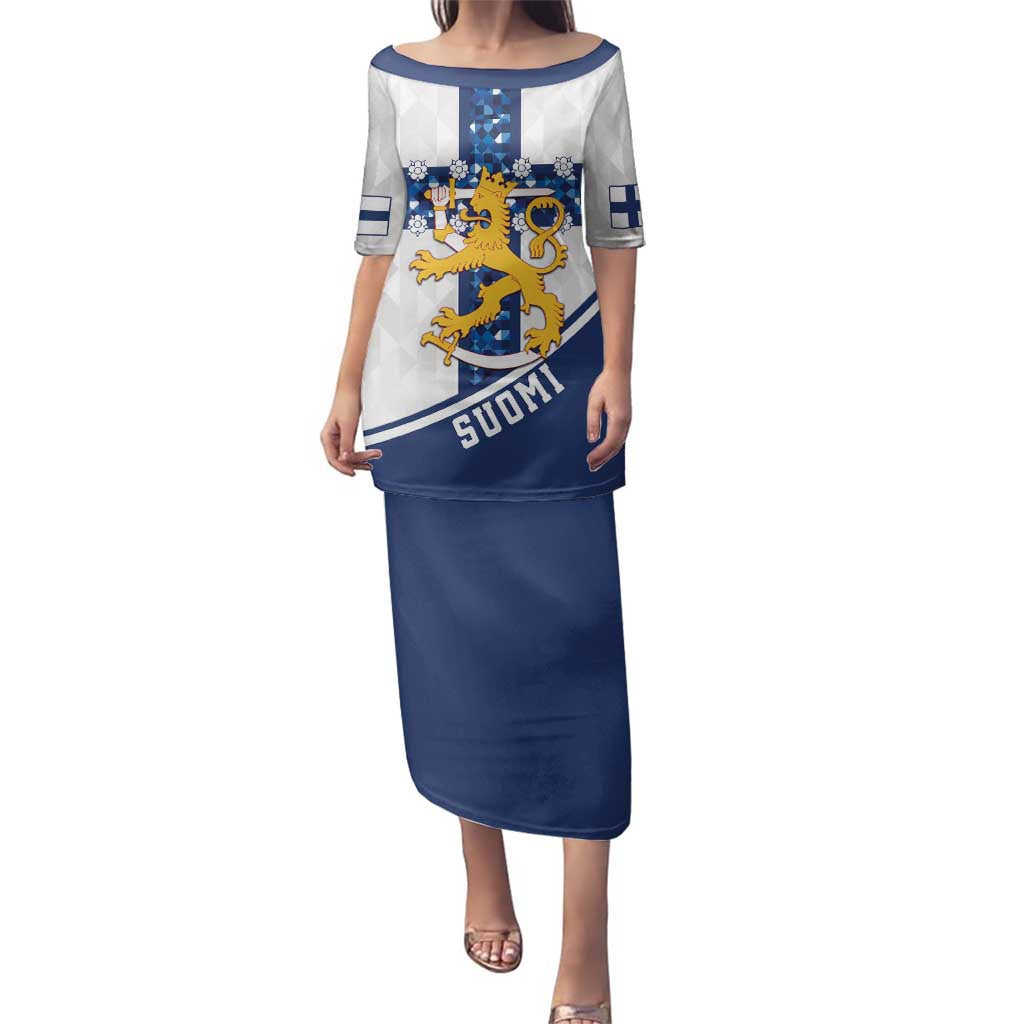 Custom Finland Football Family Matching Puletasi and Hawaiian Shirt Suomen jalkapallomaajoukkue