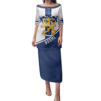 Custom Finland Football Family Matching Puletasi and Hawaiian Shirt Suomen jalkapallomaajoukkue