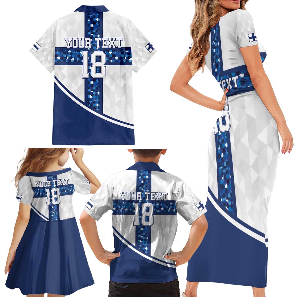 Custom Finland Football Family Matching Short Sleeve Bodycon Dress and Hawaiian Shirt Suomen jalkapallomaajoukkue