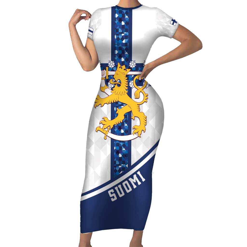 Custom Finland Football Family Matching Short Sleeve Bodycon Dress and Hawaiian Shirt Suomen jalkapallomaajoukkue