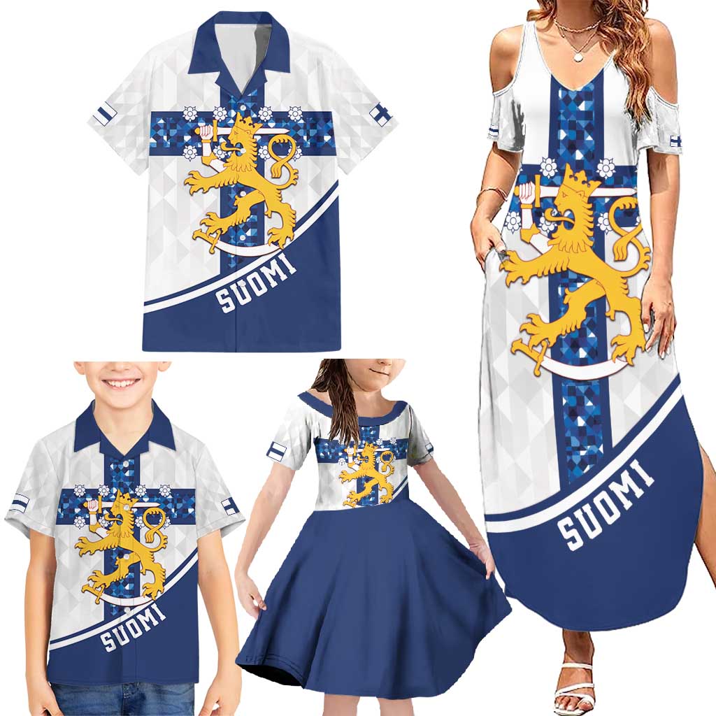 Custom Finland Football Family Matching Summer Maxi Dress and Hawaiian Shirt Suomen jalkapallomaajoukkue