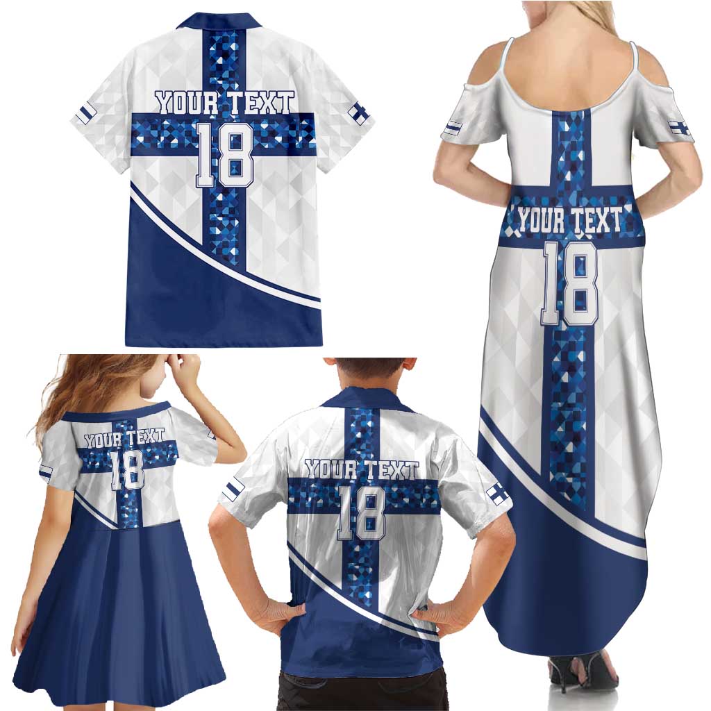 Custom Finland Football Family Matching Summer Maxi Dress and Hawaiian Shirt Suomen jalkapallomaajoukkue