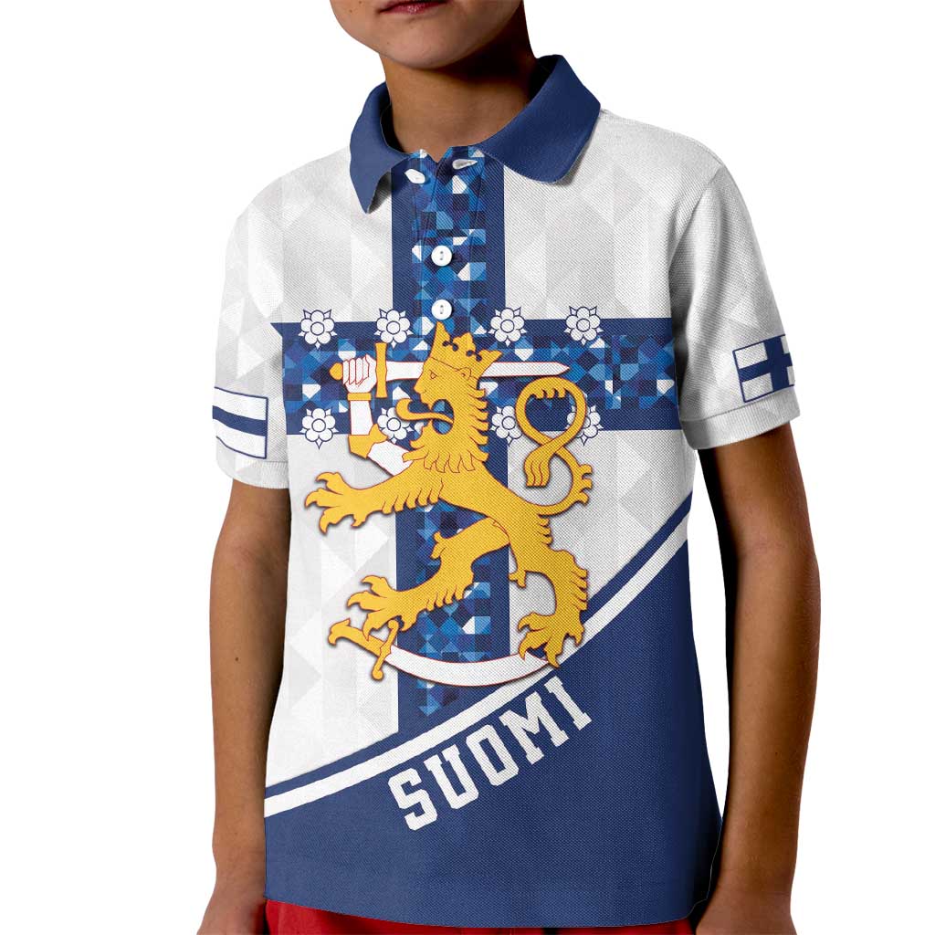 Custom Finland Football Kid Polo Shirt Suomen jalkapallomaajoukkue