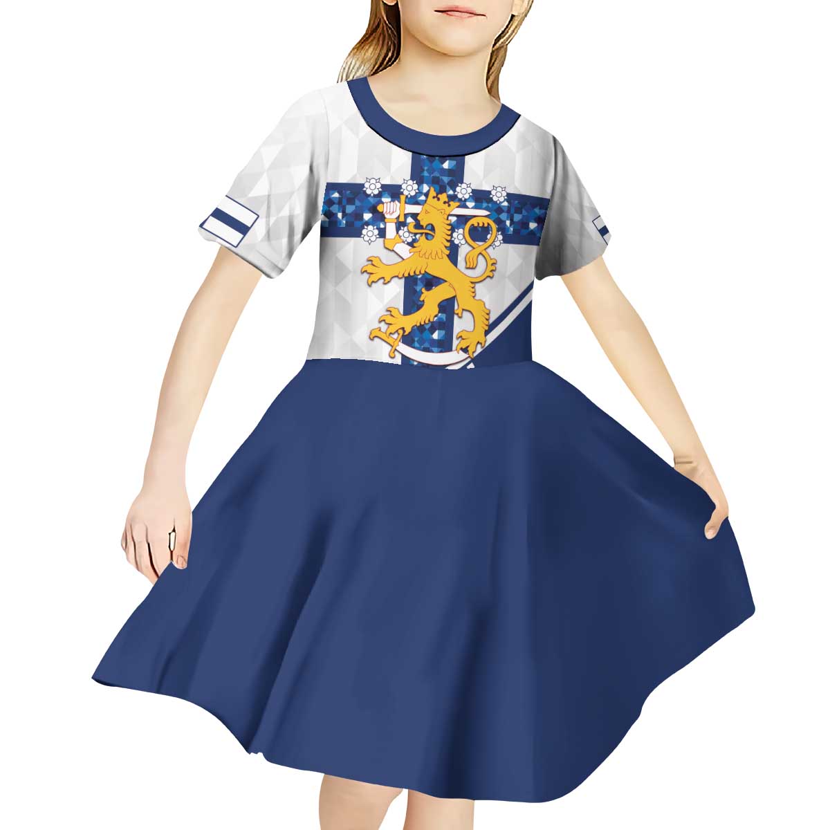 Custom Finland Football Kid Short Sleeve Dress Suomen jalkapallomaajoukkue