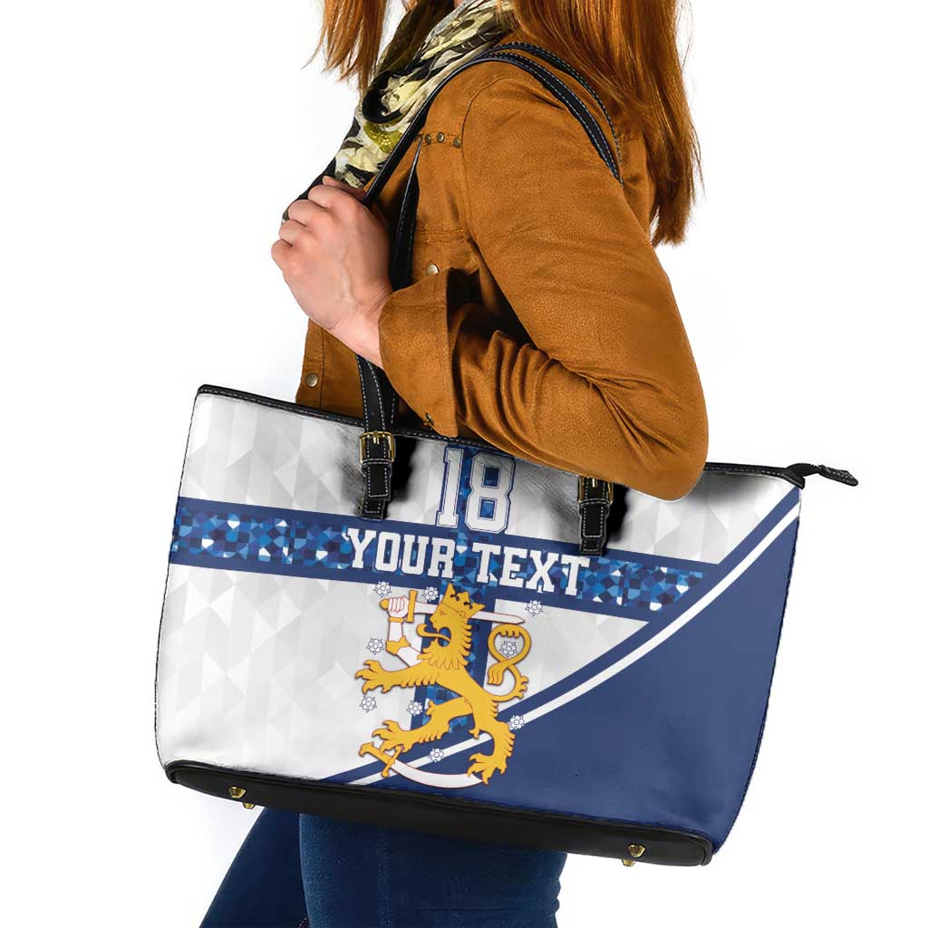 Custom Finland Football Leather Tote Bag Suomen jalkapallomaajoukkue