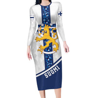 Custom Finland Football Long Sleeve Bodycon Dress Suomen jalkapallomaajoukkue