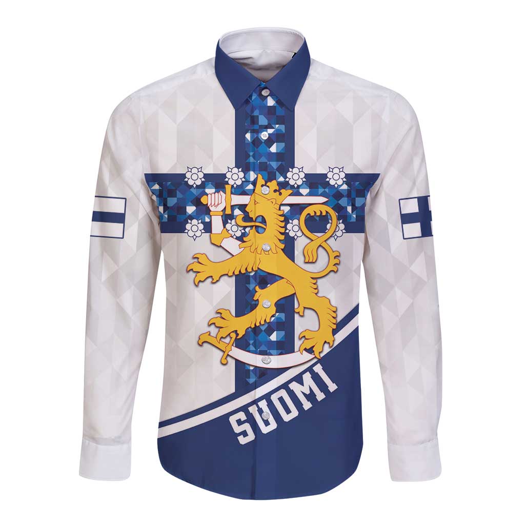 Custom Finland Football Long Sleeve Button Shirt Suomen jalkapallomaajoukkue