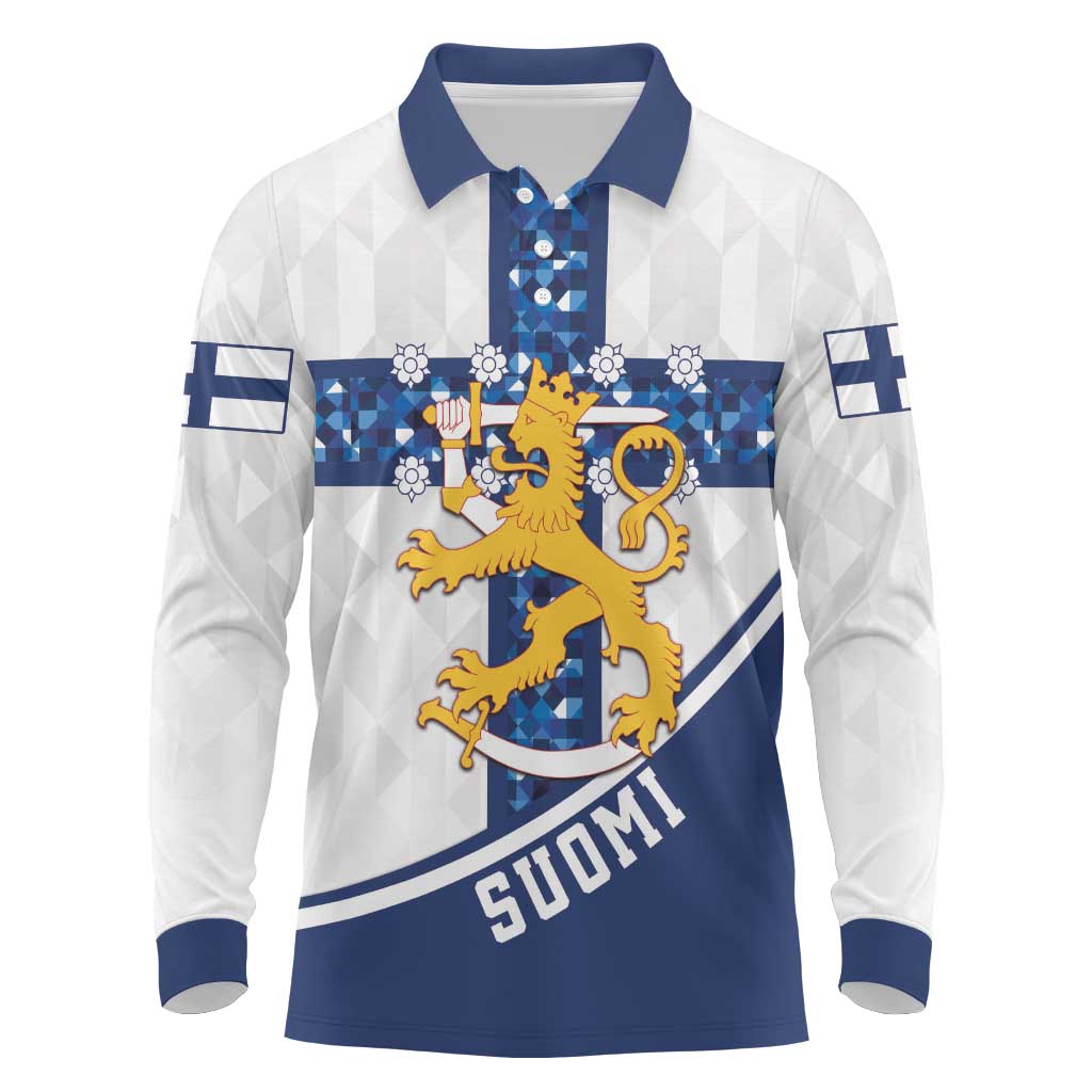 Custom Finland Football Long Sleeve Polo Shirt Suomen jalkapallomaajoukkue