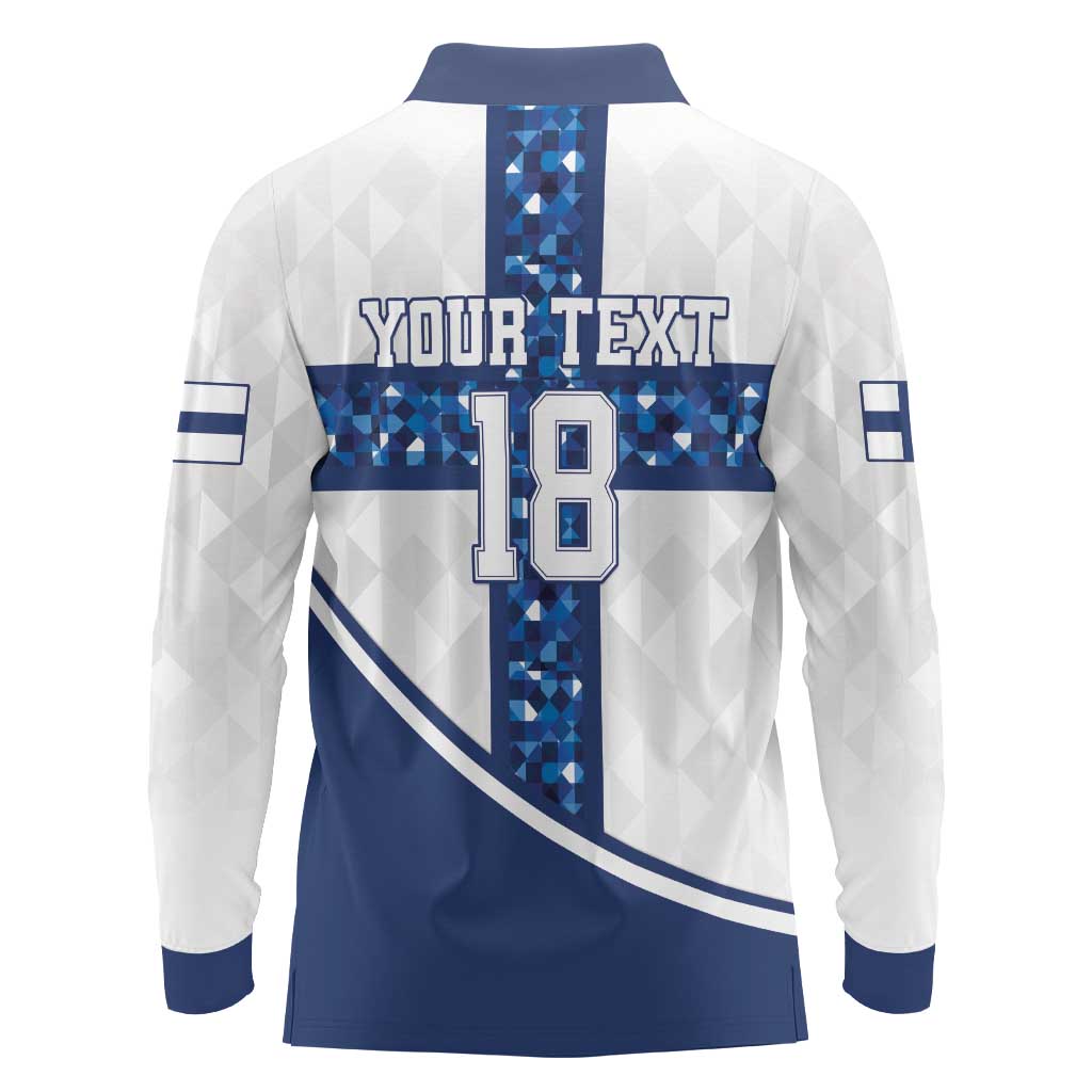 Custom Finland Football Long Sleeve Polo Shirt Suomen jalkapallomaajoukkue