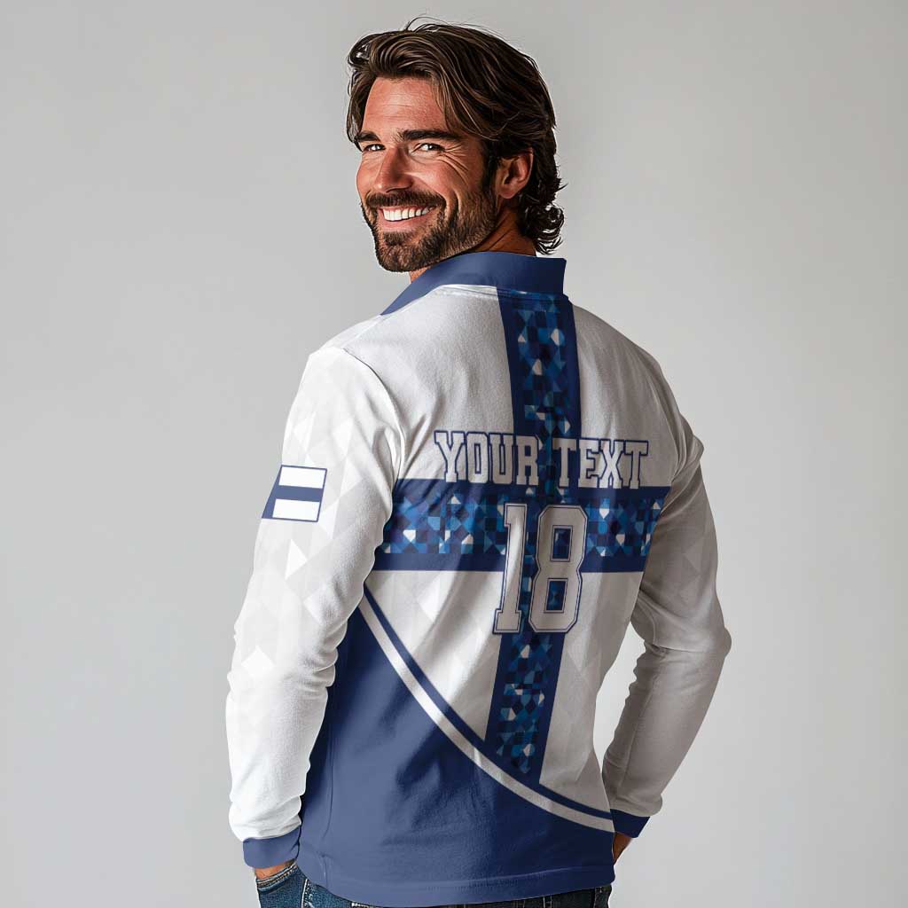 Custom Finland Football Long Sleeve Polo Shirt Suomen jalkapallomaajoukkue