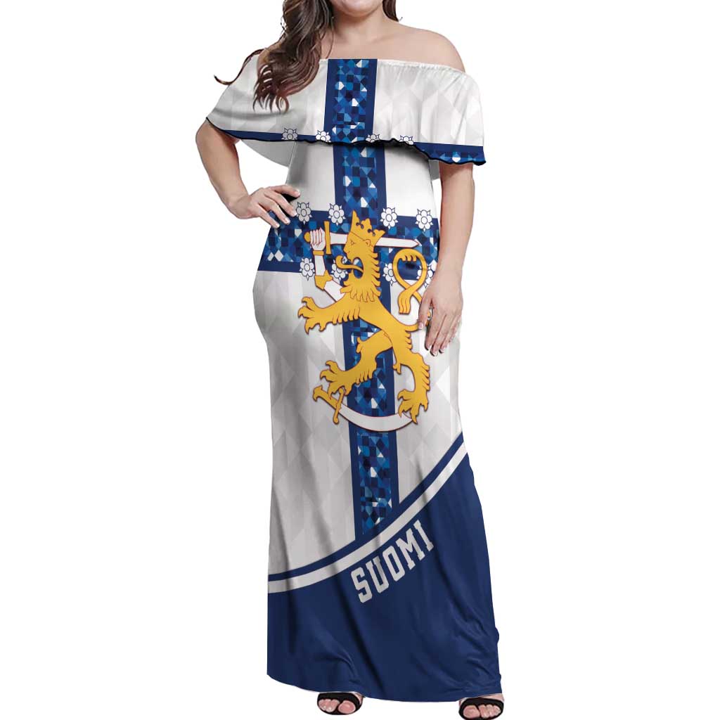Custom Finland Football Off Shoulder Maxi Dress Suomen jalkapallomaajoukkue
