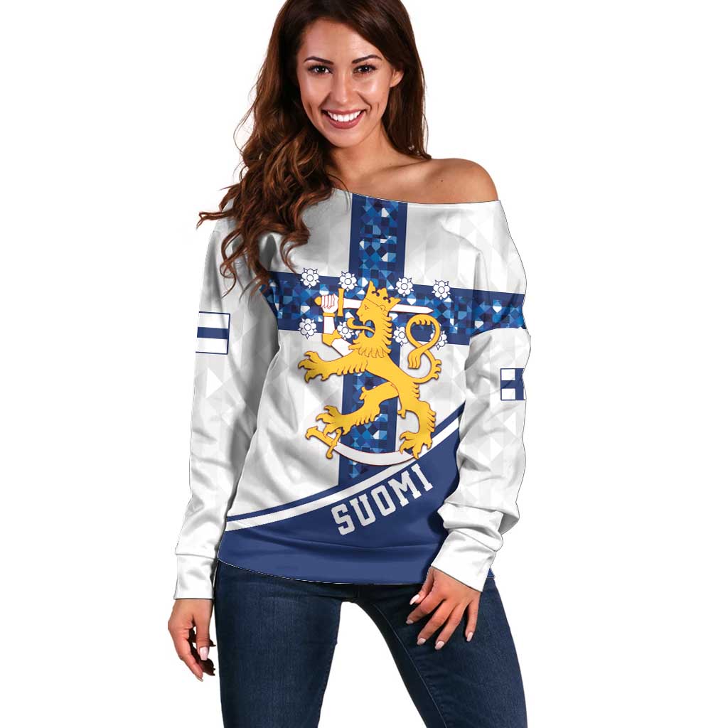 Custom Finland Football Off Shoulder Sweater Suomen jalkapallomaajoukkue