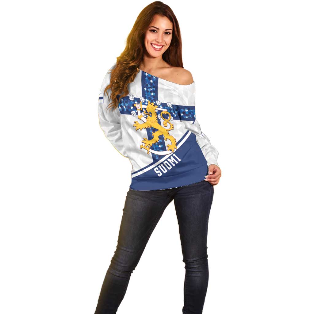 Custom Finland Football Off Shoulder Sweater Suomen jalkapallomaajoukkue