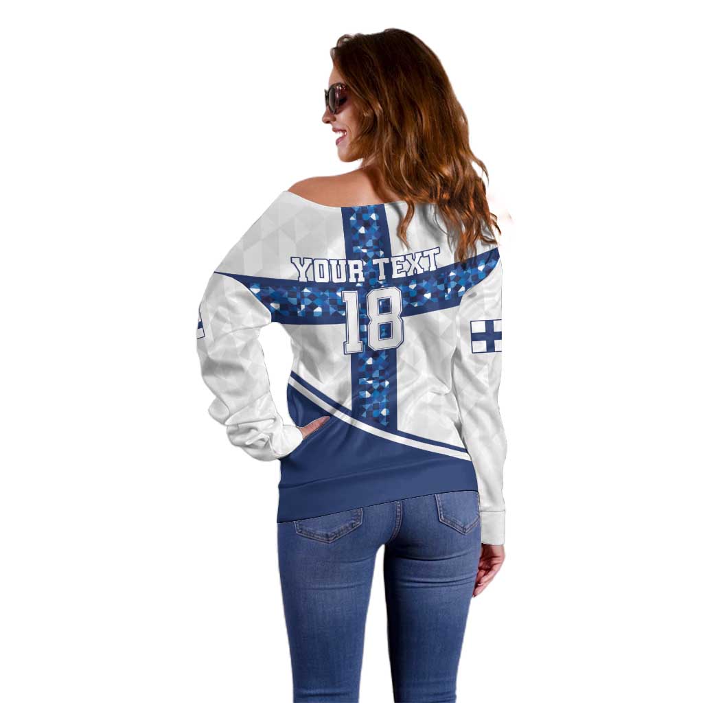 Custom Finland Football Off Shoulder Sweater Suomen jalkapallomaajoukkue