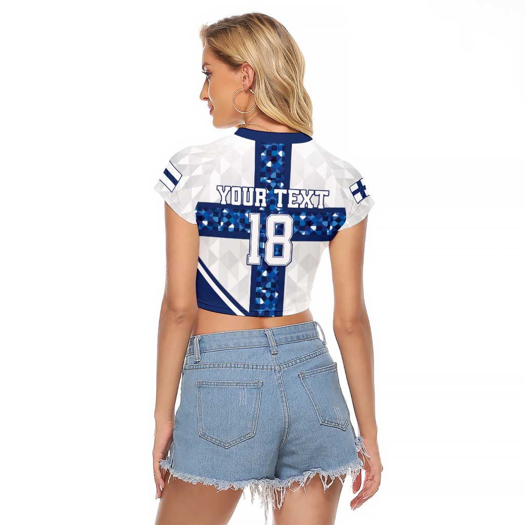Custom Finland Football Raglan Cropped T Shirt Suomen jalkapallomaajoukkue
