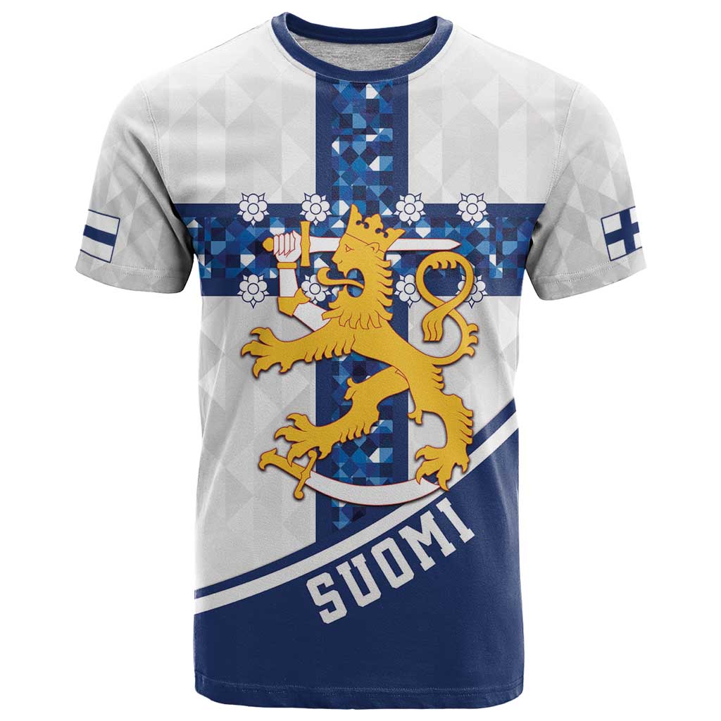 Custom Finland Football T Shirt Suomen jalkapallomaajoukkue